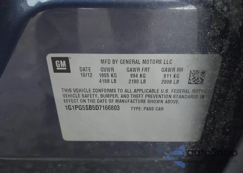 2013 Chevrolet Cruze Ltz z USA, uszkodzony, nr VIN 1G1PG5SB5D7166803